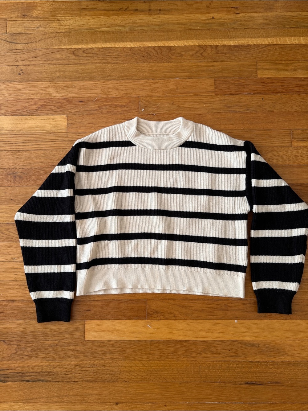 Zara Black and White Striped Crewneck Sweater